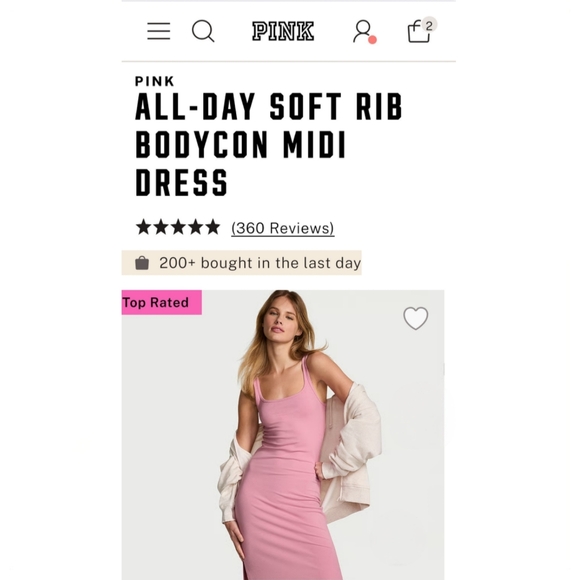 Victoria’s Secret PINK All-Day Soft Rib Bodycon Midi Dress Cameo Pink/Large NWT - Picture 4 of 4